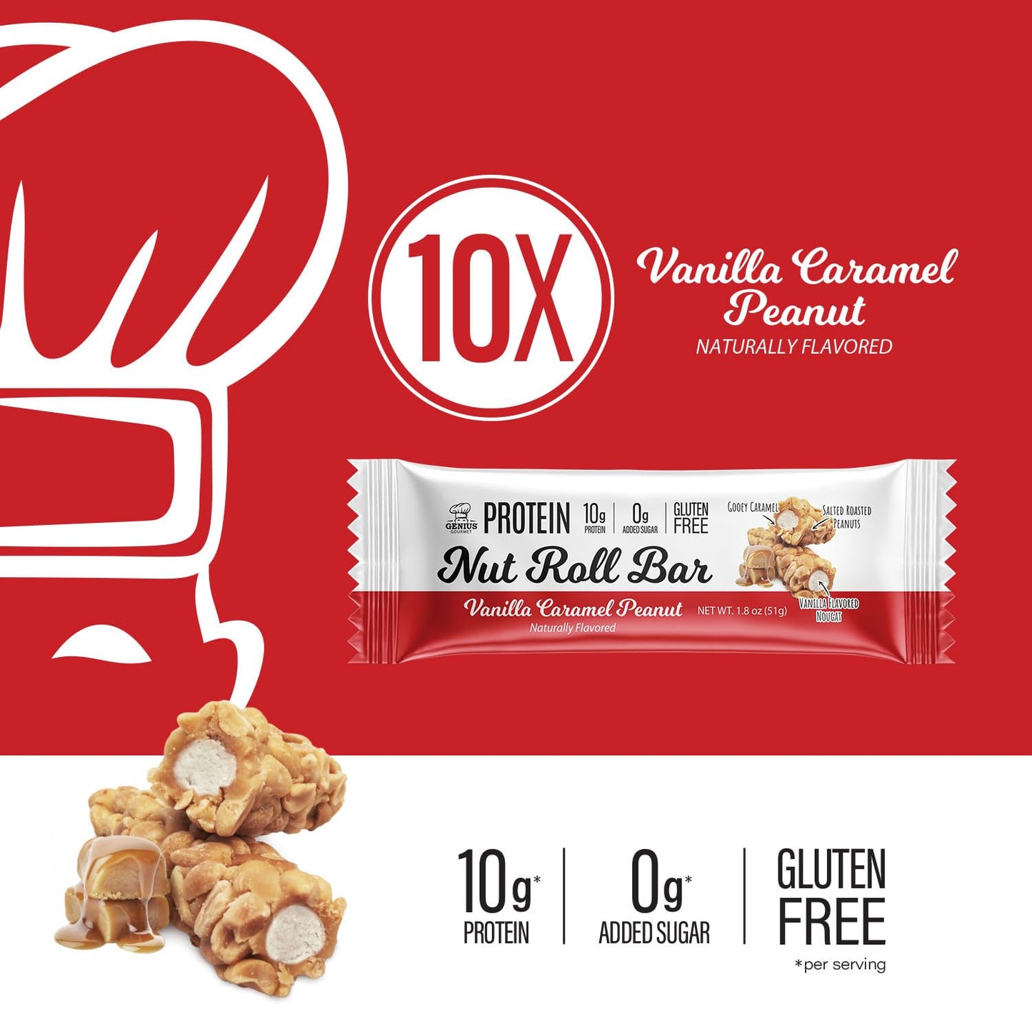 Genius Gourmet Protein Nut Roll Bars - 10g Protein, Zero Added Sugar