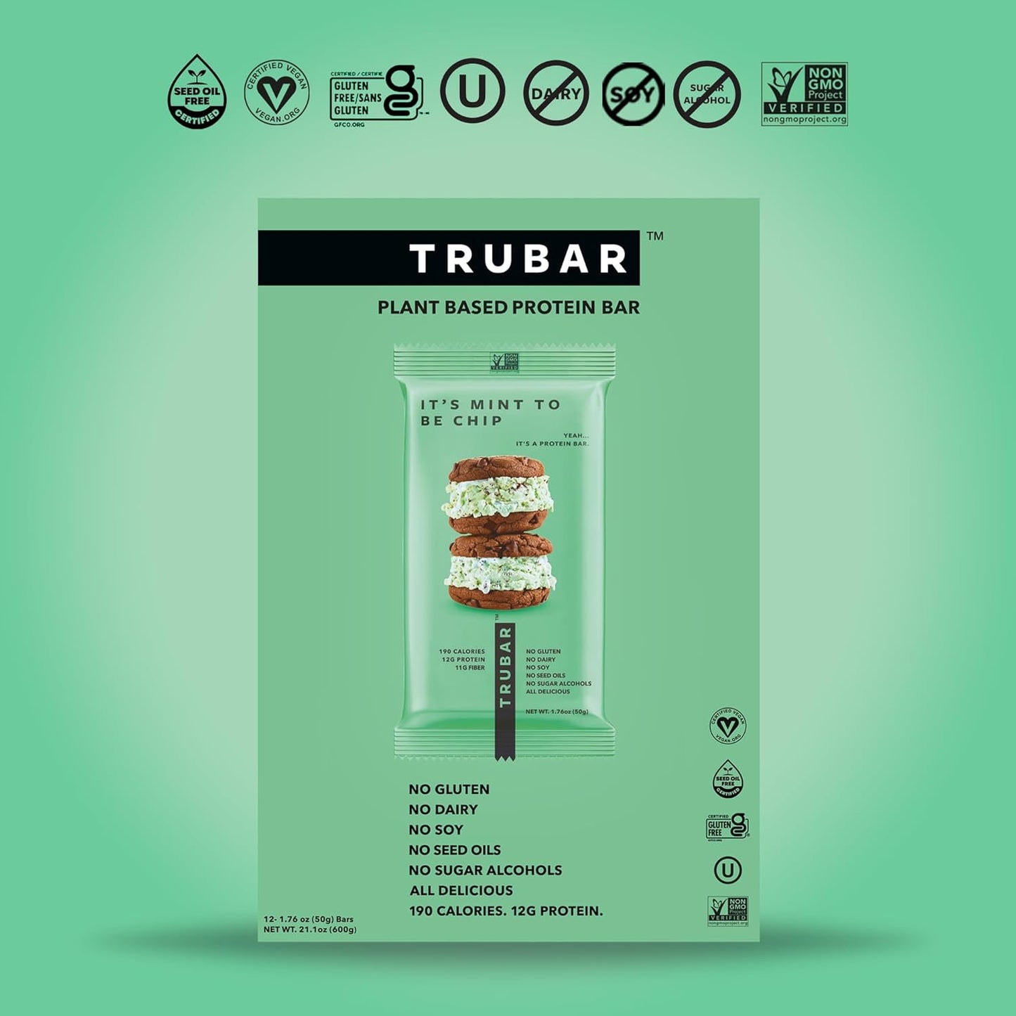 TRUBAR Vegan Protein Bar,  12G Lean Protein, 13G Fiber