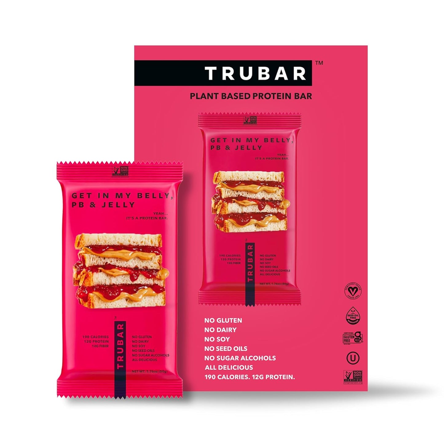 TRUBAR Vegan Protein Bar,  12G Lean Protein, 13G Fiber