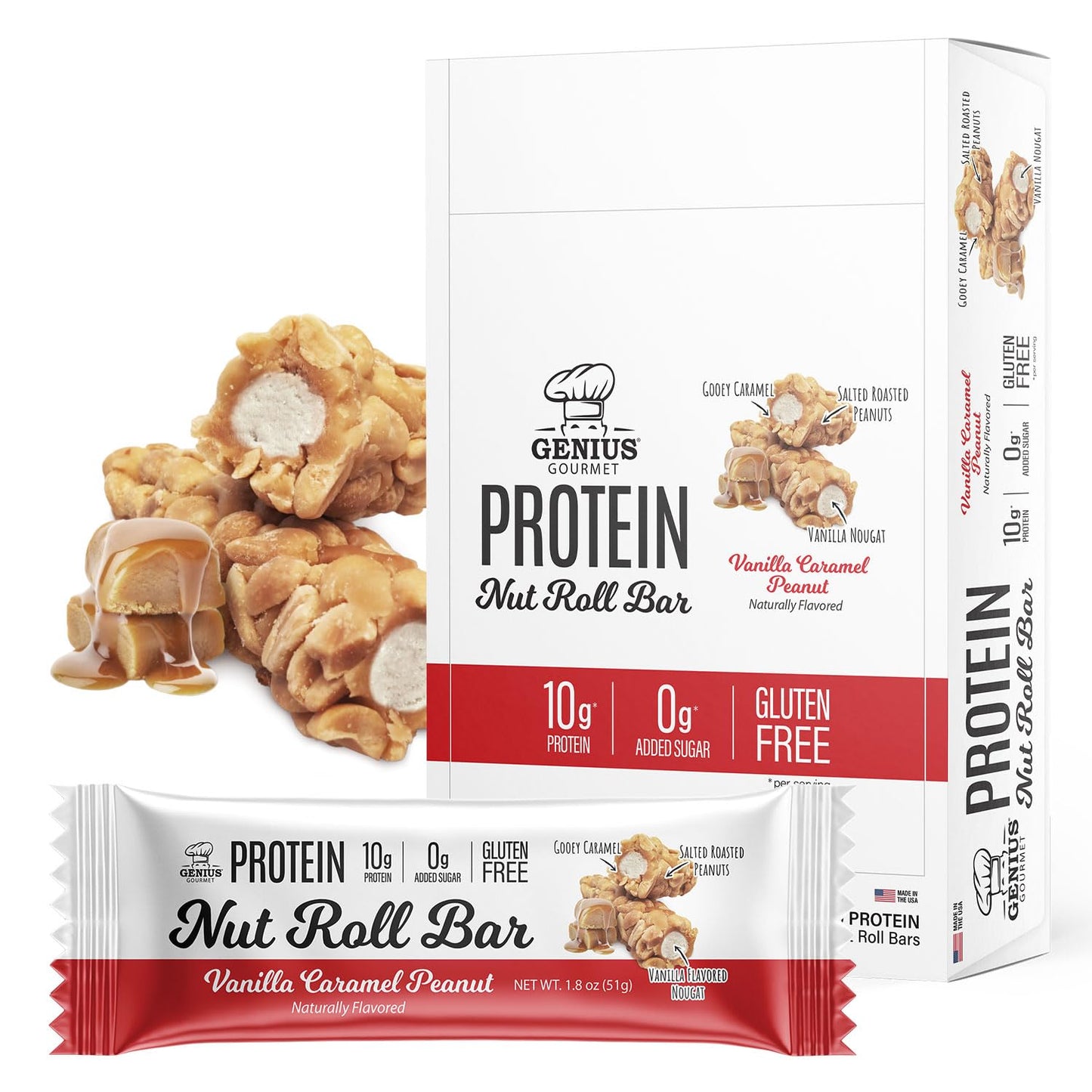 Genius Gourmet Protein Nut Roll Bars - 10g Protein, Zero Added Sugar